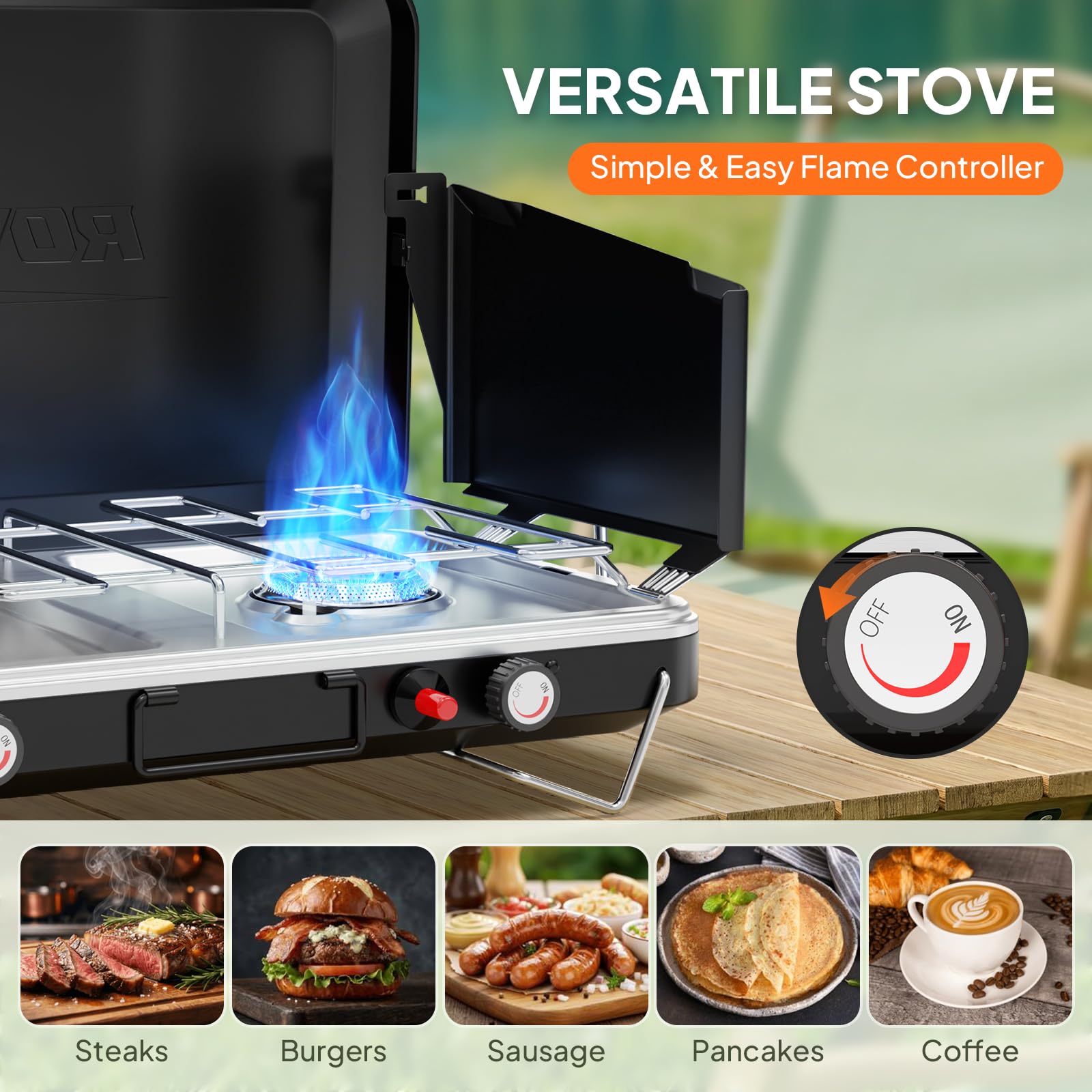 ROVSUN 2-Burner 20000 BTU Propane Camping Stove with Igniter