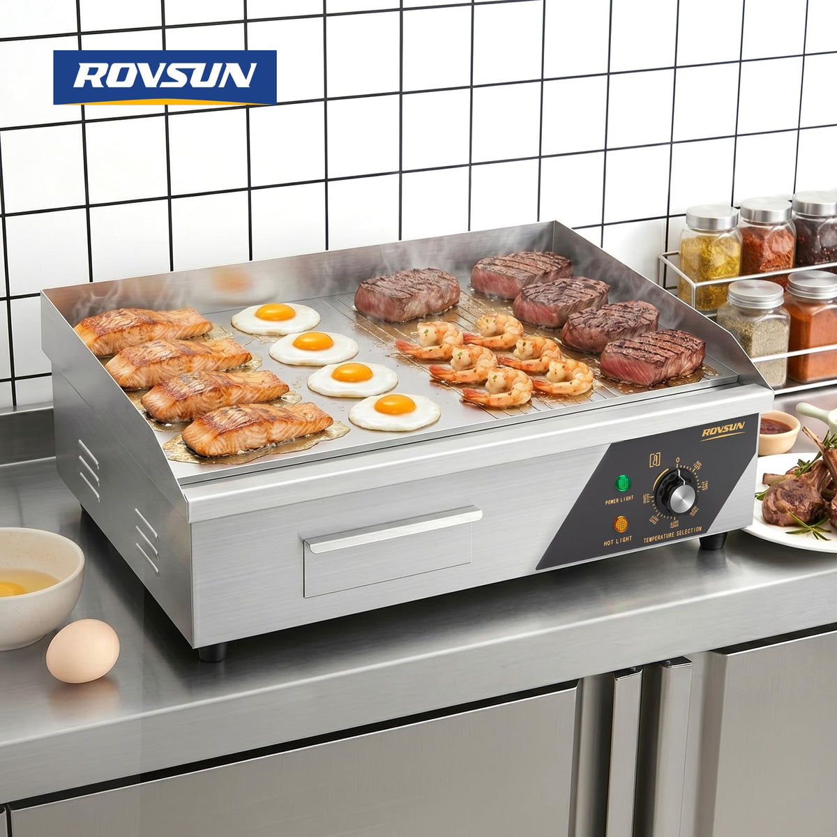 ROVSUN 22" 1600W 110V Electric Griddle Countertop with Half Flat Top Griddle