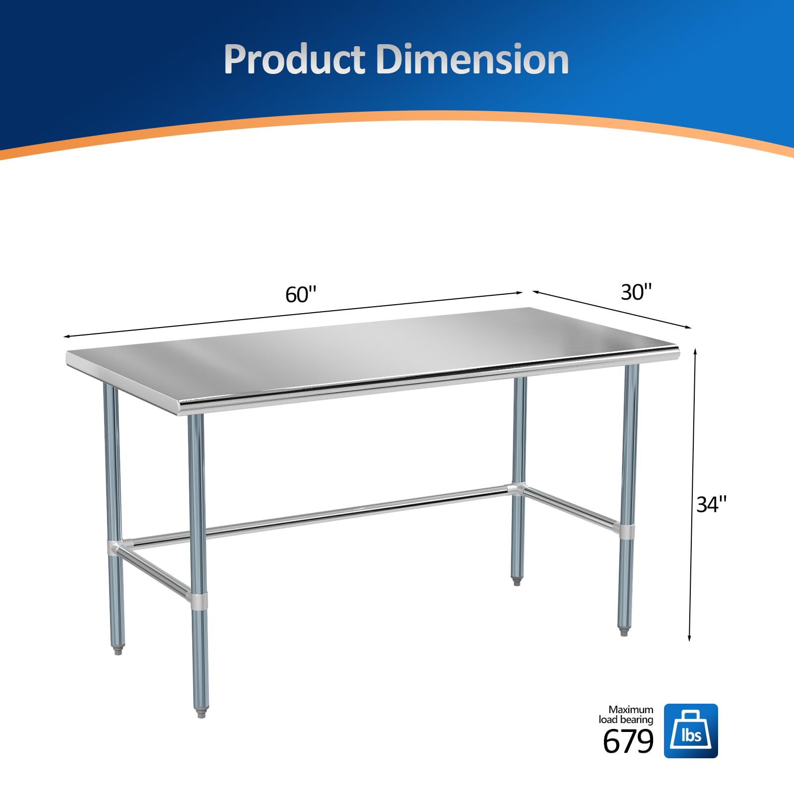 ROVSUN 60" x 30" Open Base Stainless Steel Work Table