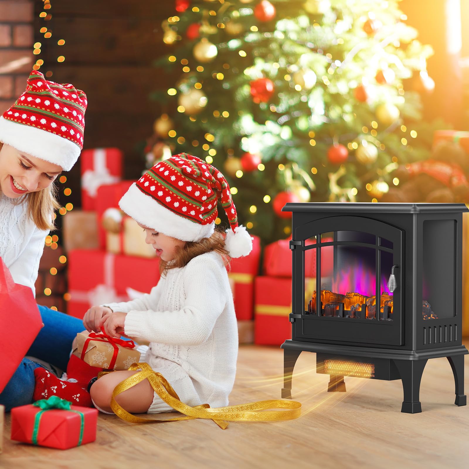 ROVSUN 23" x 20" 1400W 120V Electric Fireplace Stove with Remote