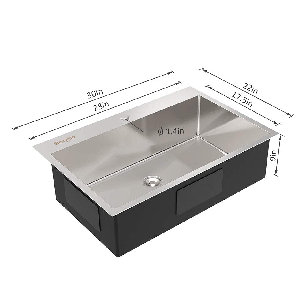 ROVSUN 30" x 22" Drop-in 304 Stainless Steel Sink Kitchen with Protector