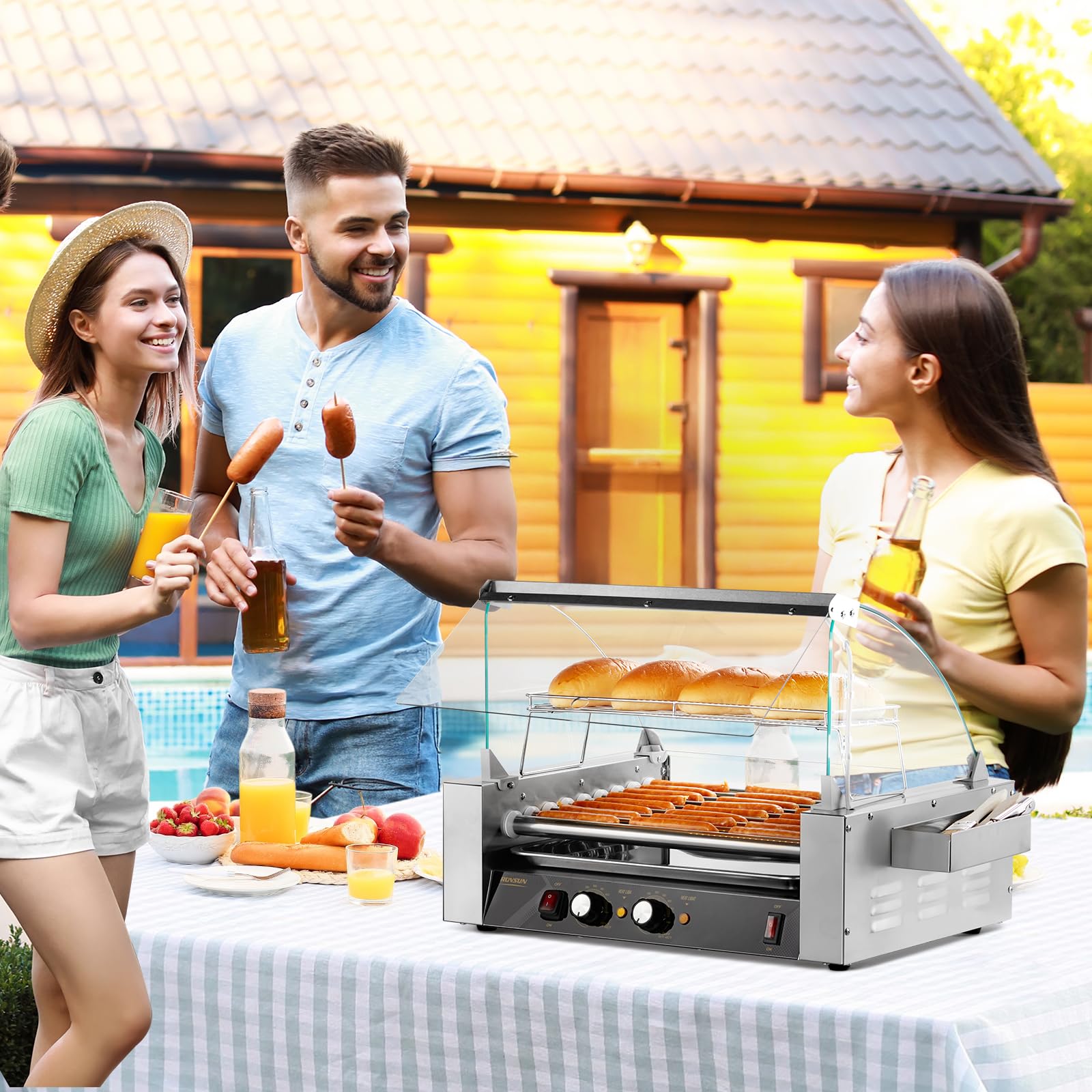 ROVSUN 9 Rollers 1,350W 110V 24 Hot Dog Roller Grill with Cover