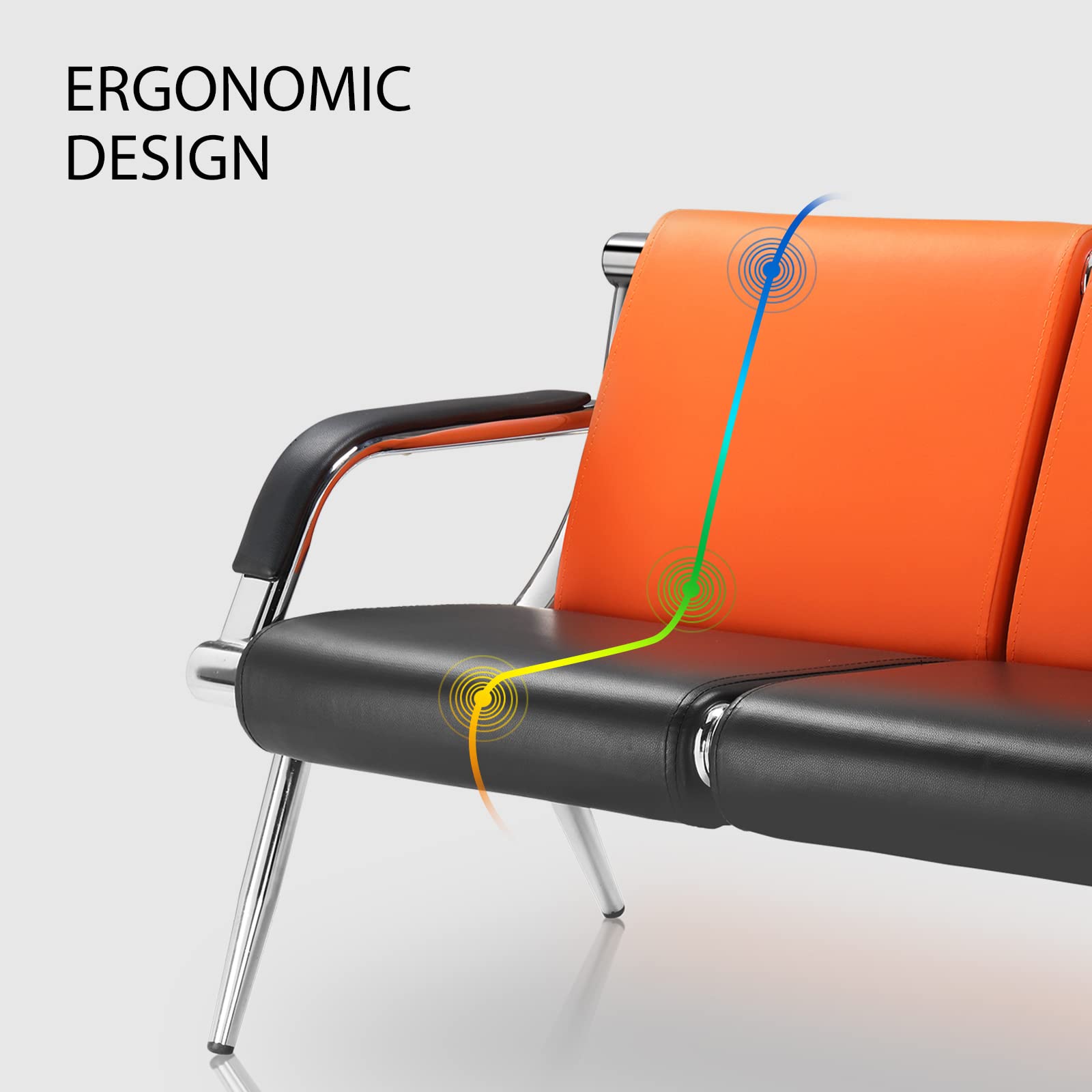 63" 3 Seat Waiting Chair Bench Seating PU Leather Orange