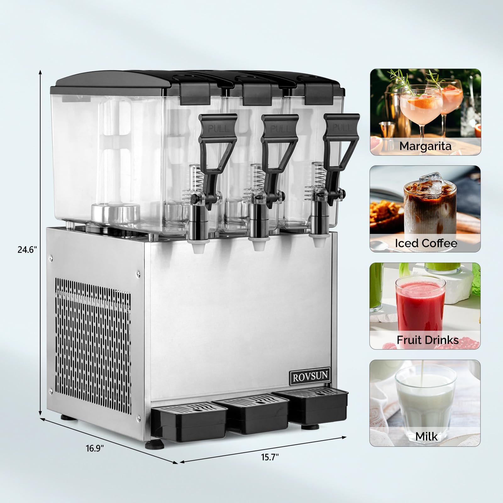 ROVSUN 7.8 Gallon 270W 110V 3 Tank Refrigerated Beverage Dispenser for Juice & Cold Drink