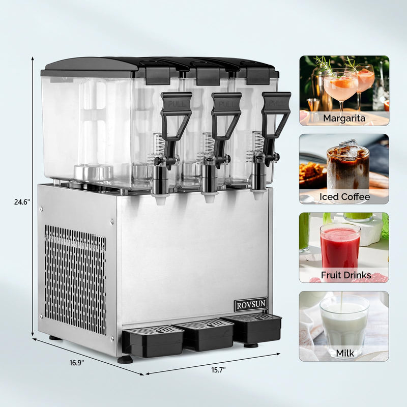 ROVSUN 7.8 Gallon 270W 110V 3 Tanks Commercial Beverage Dispenser for Juice & Cold Drink