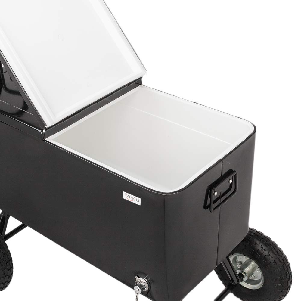 80 Quart Wagon Rolling Cooler Ice Chest with 10" Wheels Black
