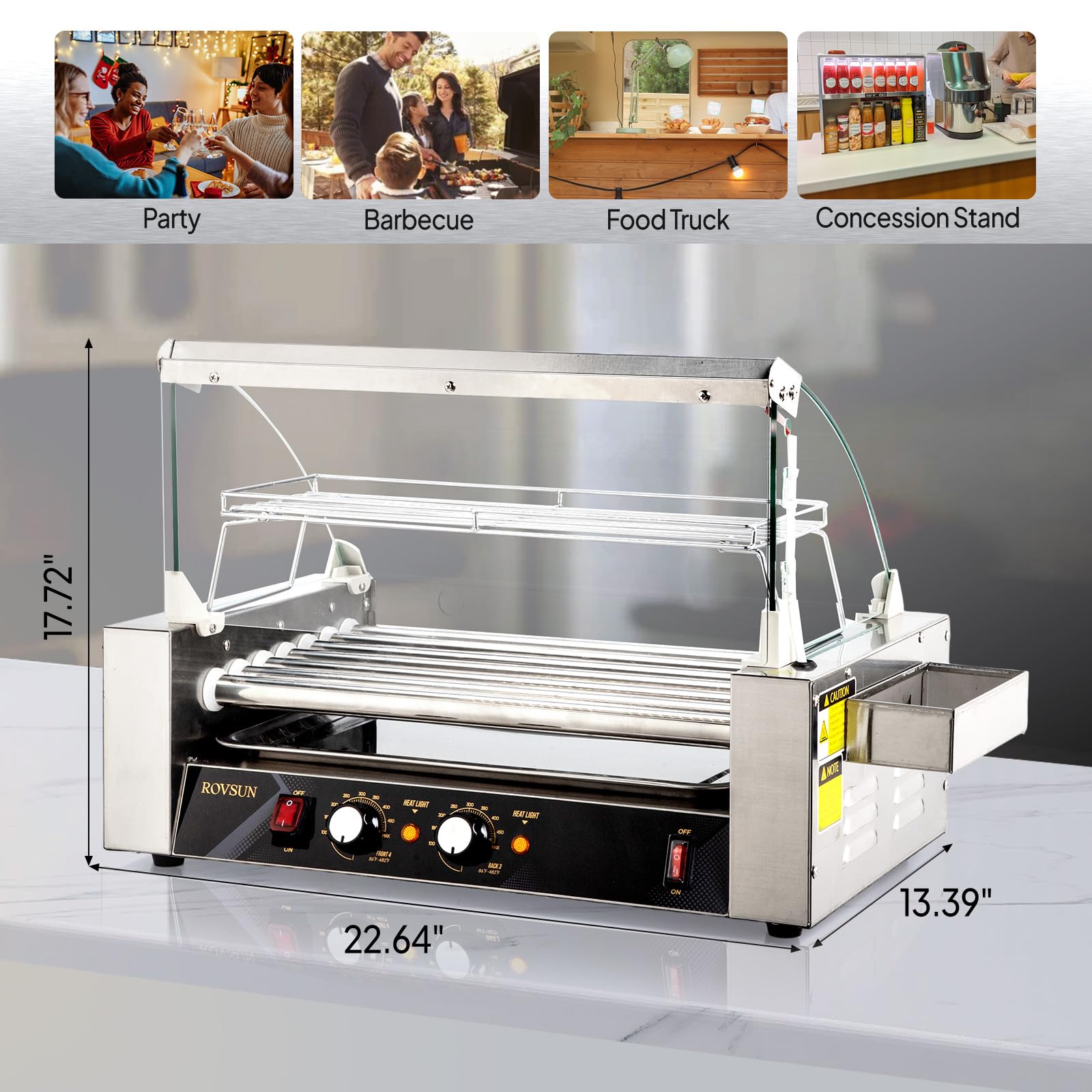 ROVSUN 7 Rollers 1,050W 110V 18 Hot Dog Roller Grill with Cover