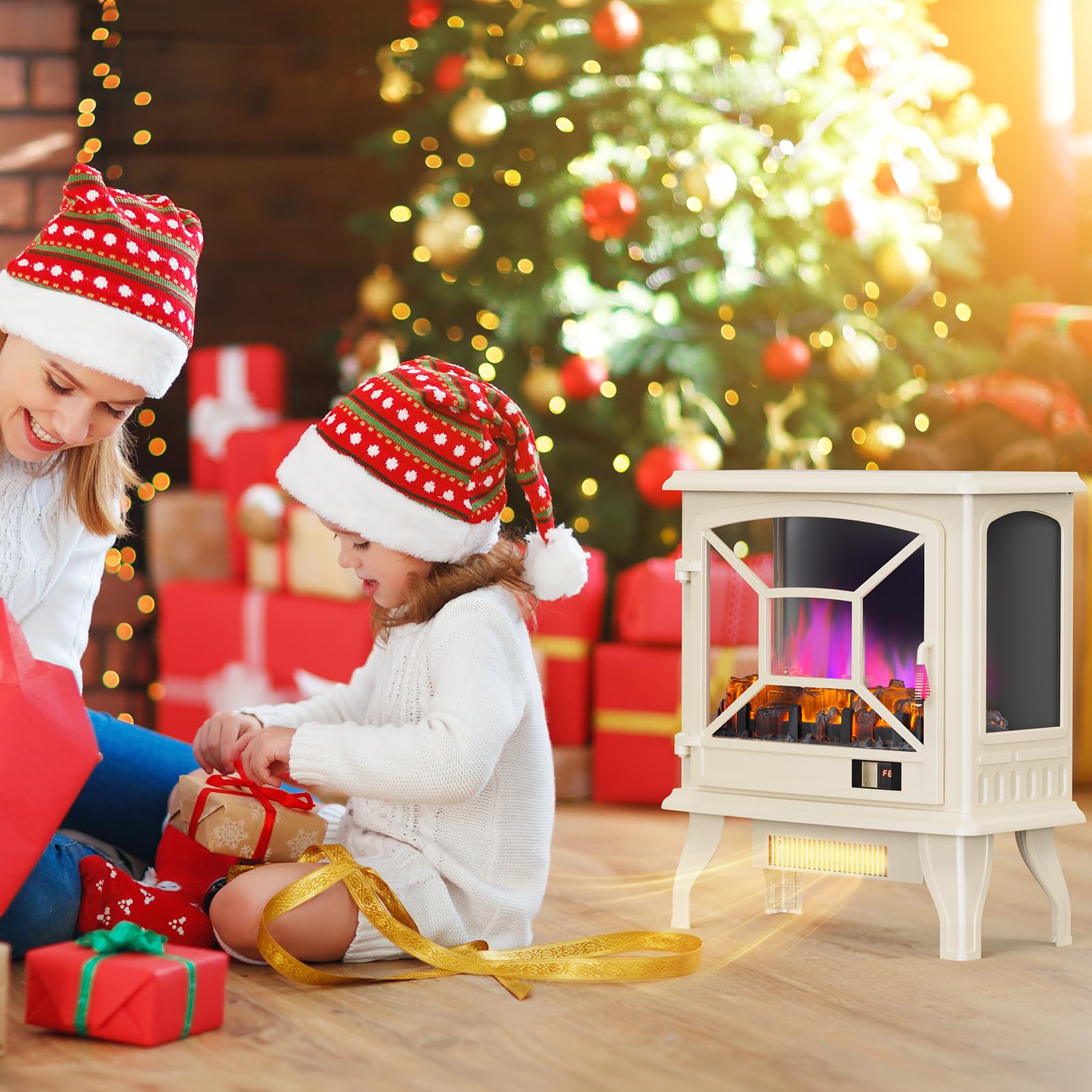 ROVSUN 23" High 1400W 120V Electric Fireplace Stove with Remote Milky White