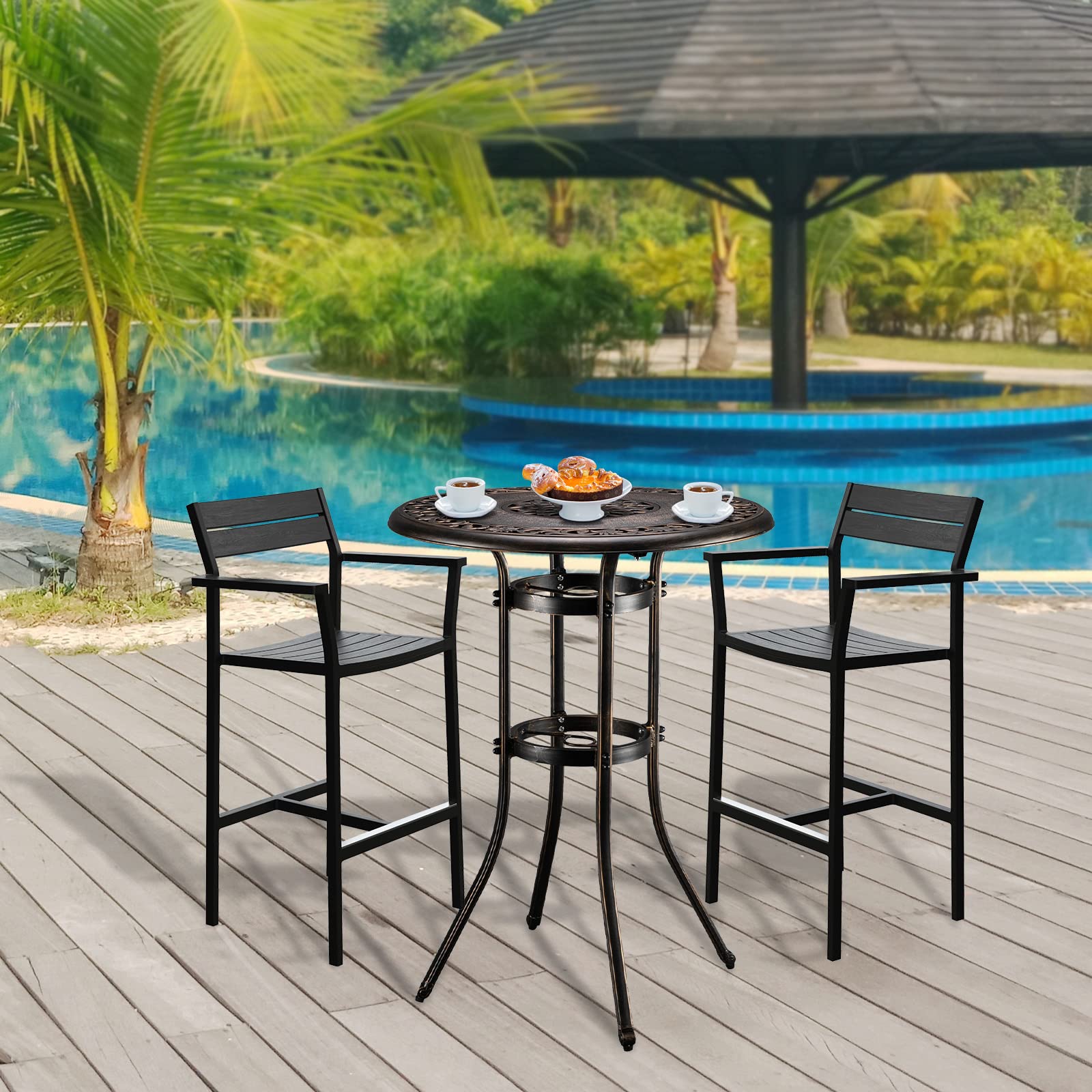 VINGLI 32 Round Outdoor Bar Table with Umbrella Hole Bronze