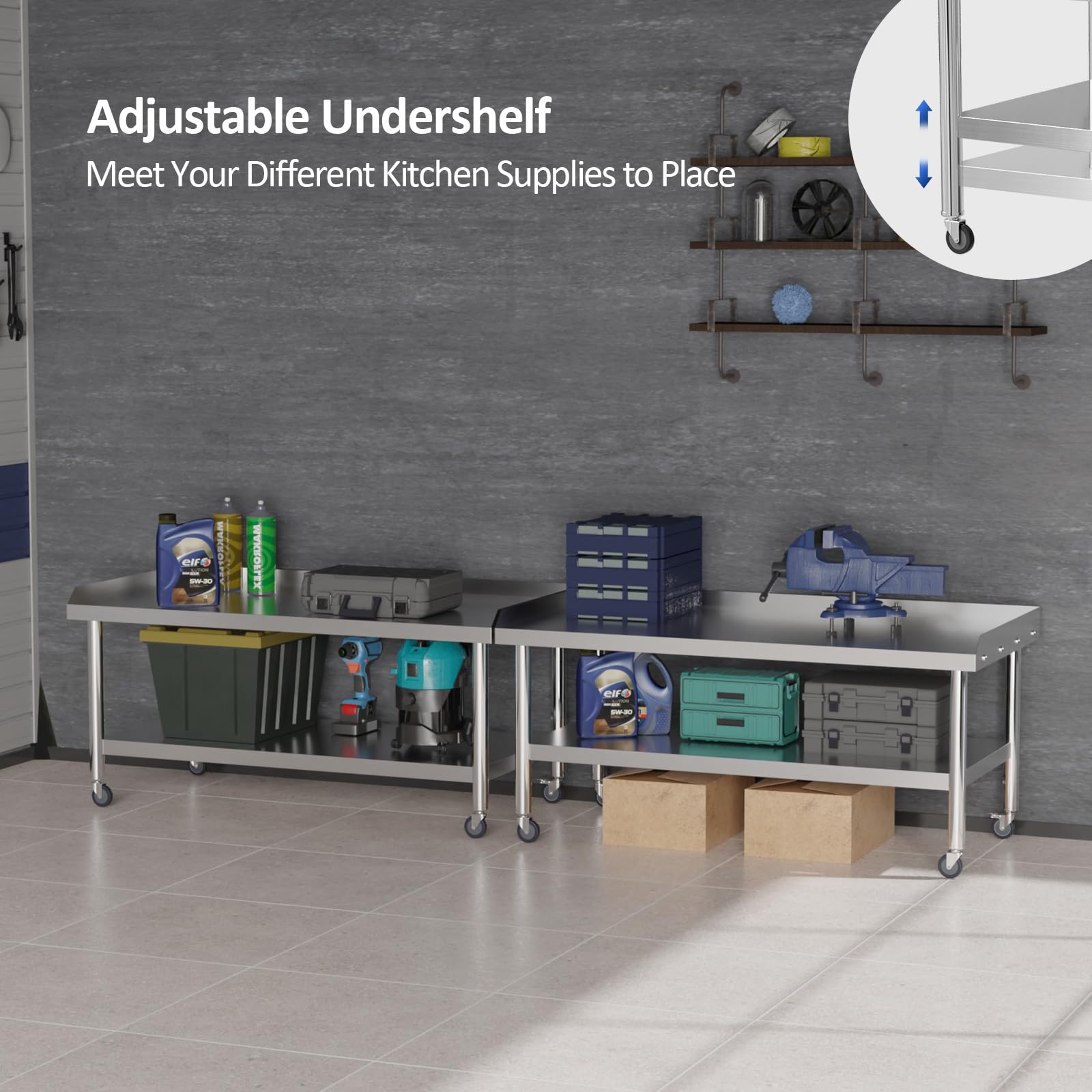 ROVSUN 60" x 30" Stainless Steel Equipment Stand with Wheels