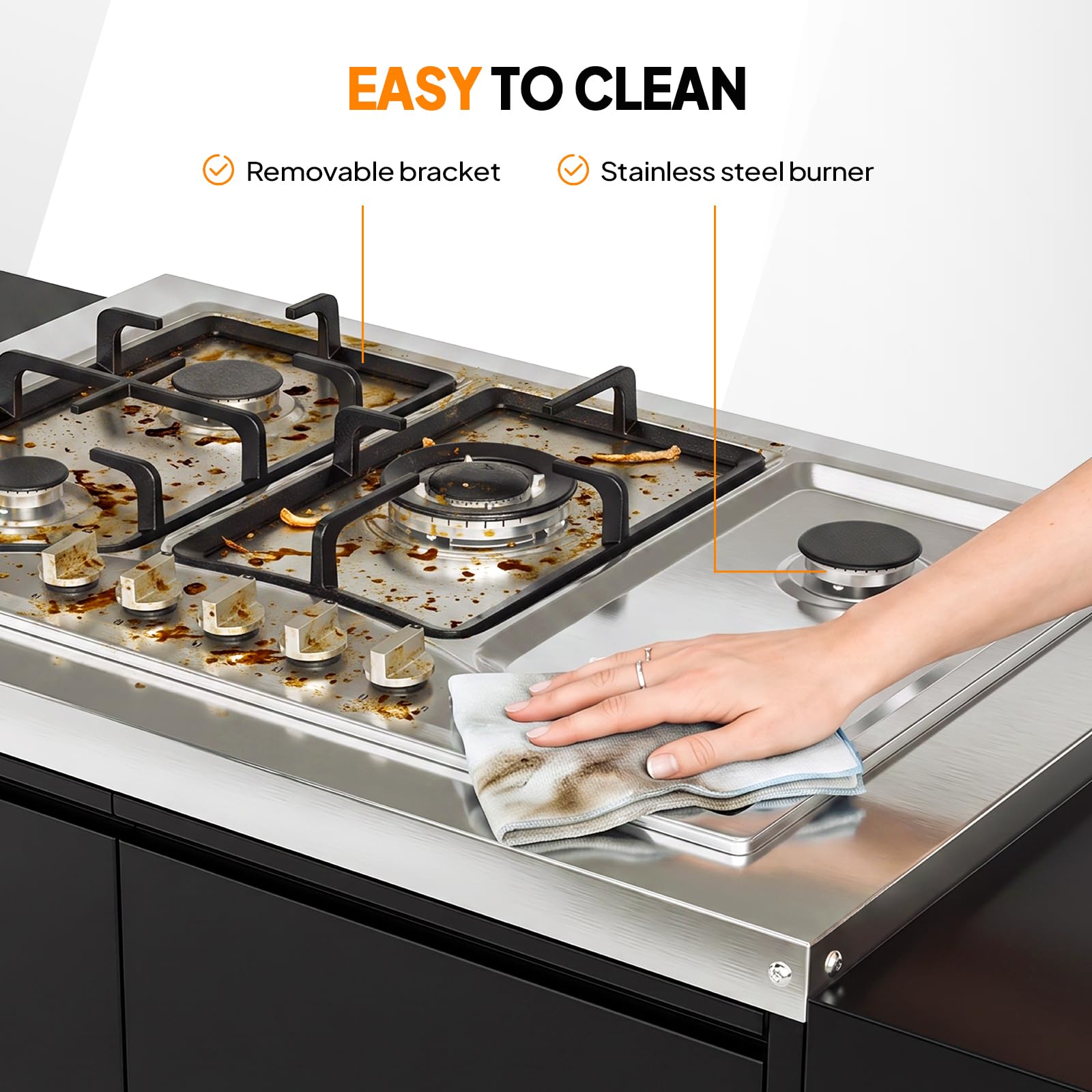 ROVSUN 5 Burner Propane Stove with Storage Cabinet & Side Shelves