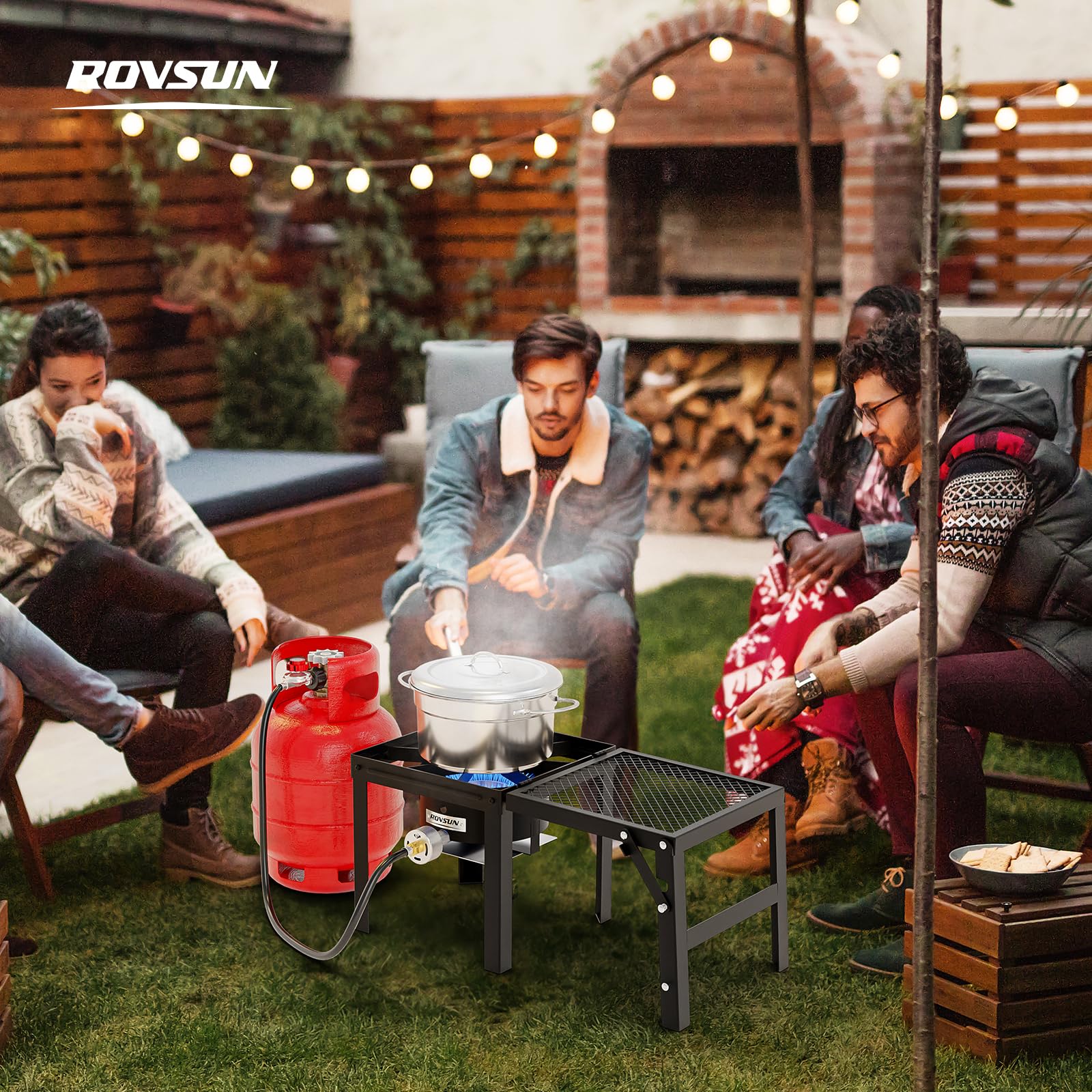 ROVSUN Single Burner 100,000 BTU Outdoor Gas Propane Stove with Foldable Side Shelf