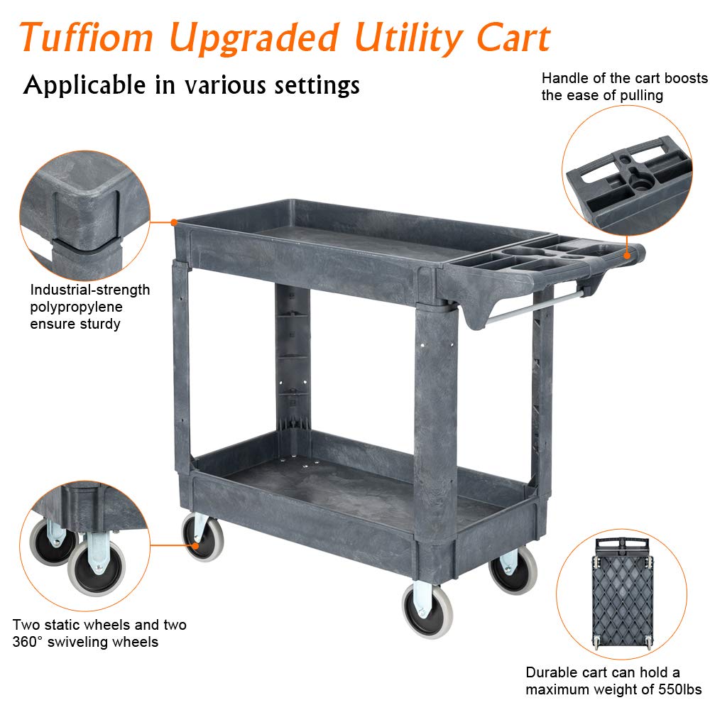 2-Tier 40" x 17" 550 lb. Capacity Plastic Utility Cart with Wheels Grey