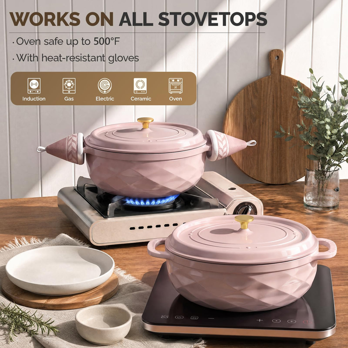 ROVSUN 7.5 QT Oval Enameled Cast Iron Dutch Oven Pot Pink