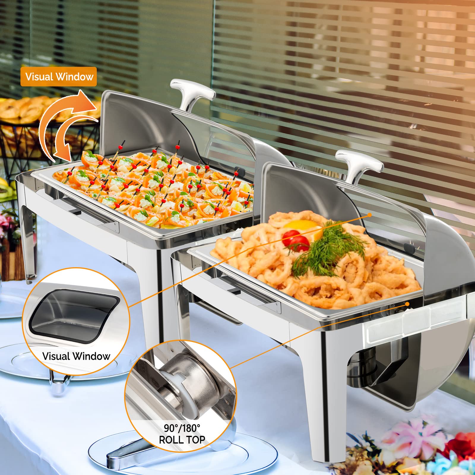 ROVSUN 9 QT 2 In 1 Fuel & Electric Roll Top Chafing Dish Set