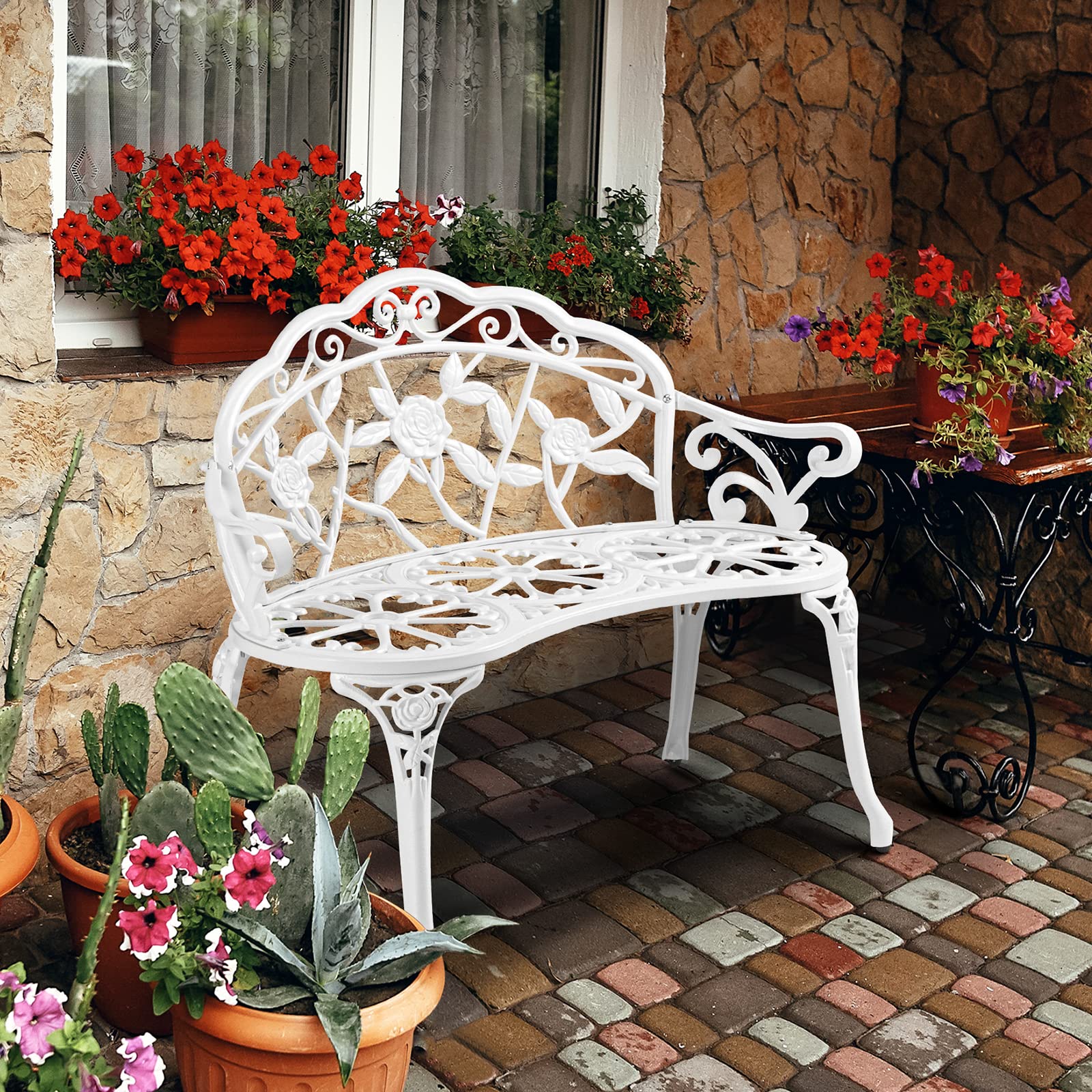 38.5" Outdoor Bench Cast Aluminium White