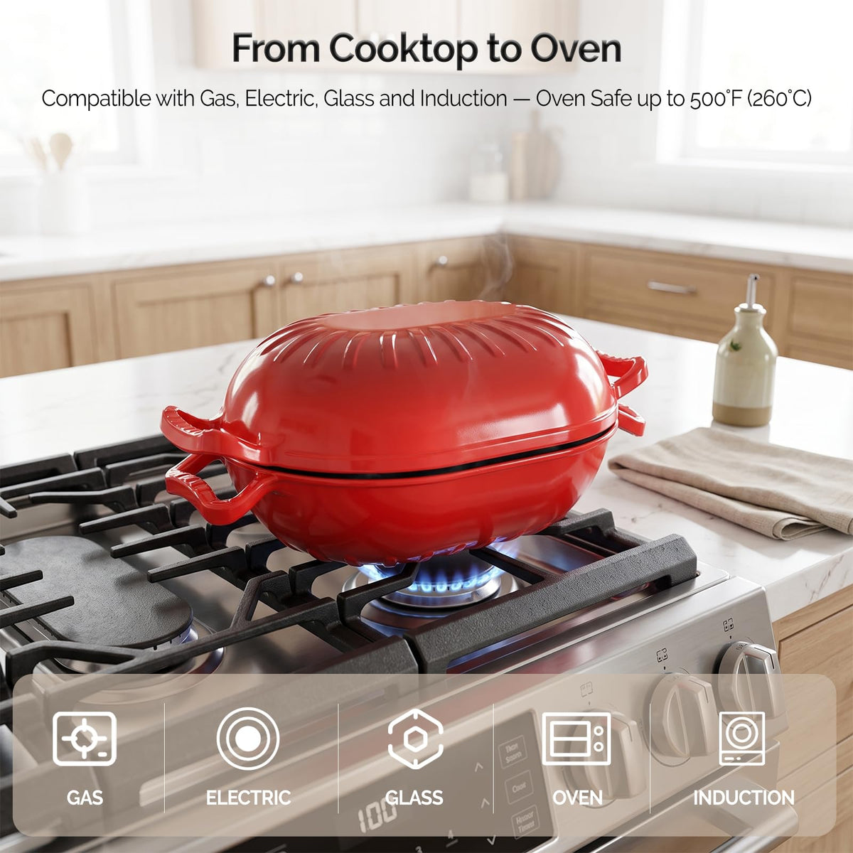 ROVSUN 5 QT Oval Enameled Cast Iron Dutch Oven Pot Red