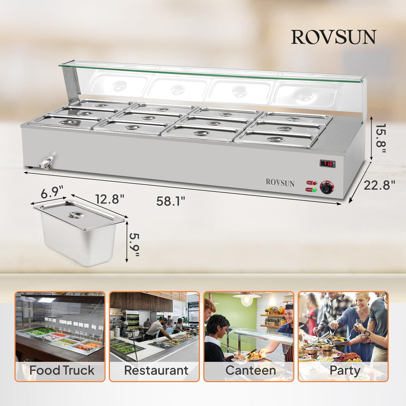 ROVSUN 96QT 1500W 110V 12-Pan Electric Commercial Food Warmer Steam Table Countertop