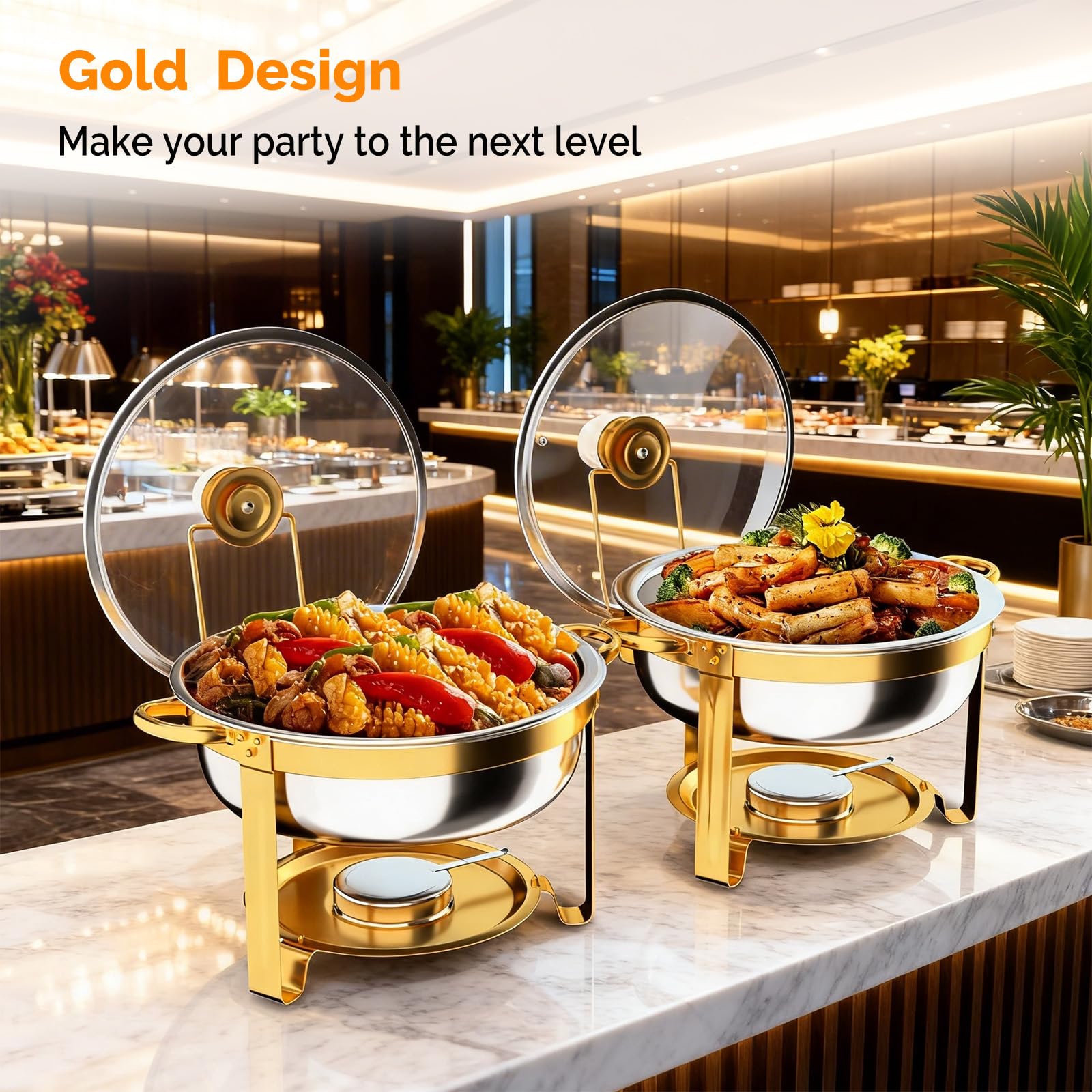 ROVSUN 6 QT Round Gold Chafing Dish Buffet Set with Lid Holder