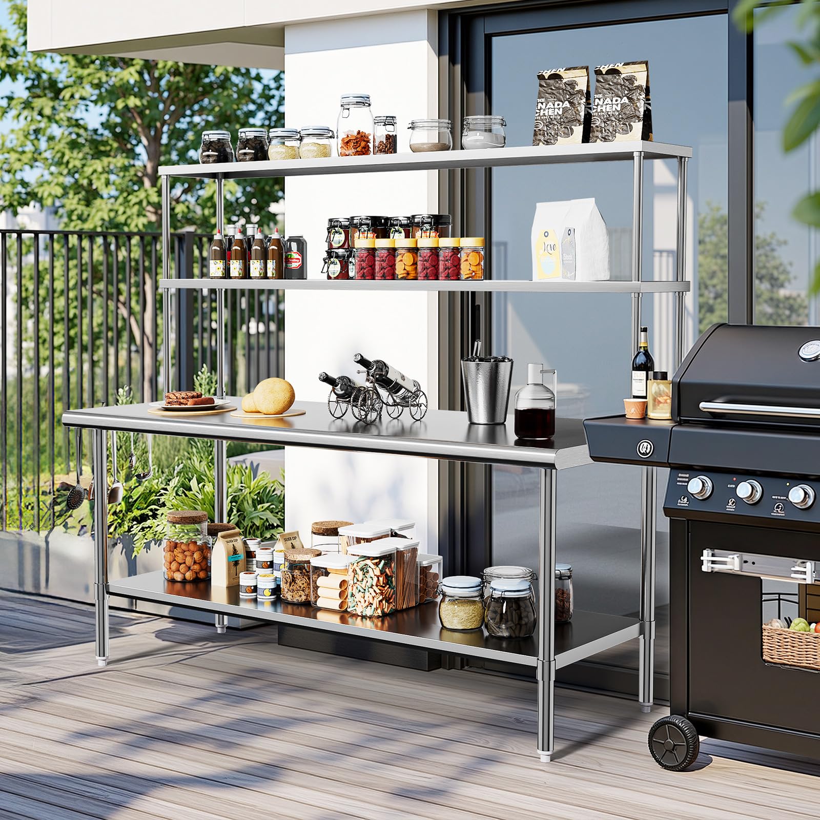 ROVSUN 72" X 30" Stainless Steel Table with Overshelves
