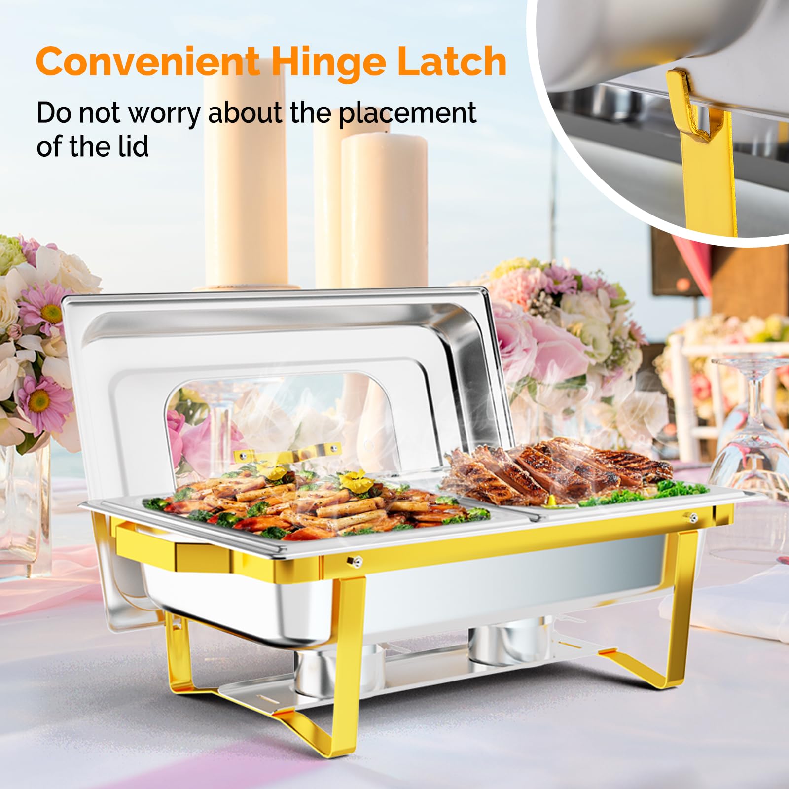 ROVSUN 9 QT Rectangle Chafing Dish Set with Glass Lid & Folding Frame