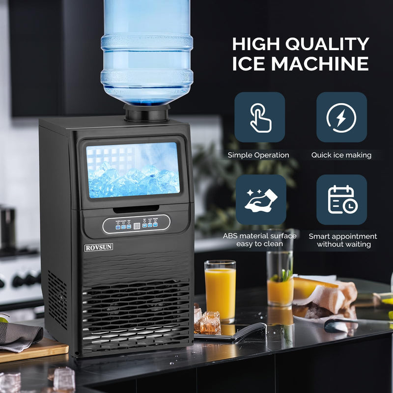 ROVSUN 70LBS/24h 115V Commercial Ice Machine Maker Countertop with 11lbs Storage Bin, Scoop & Water Filter Black