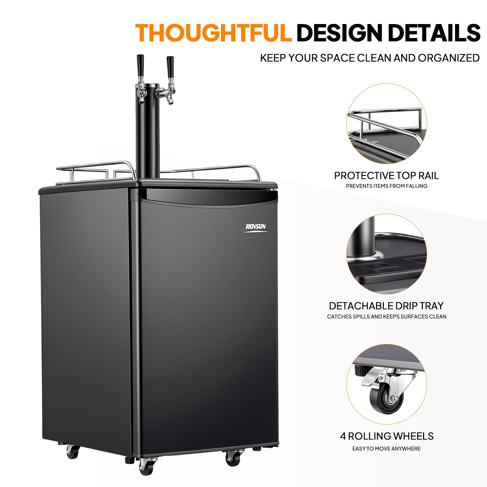 ROVSUN 5.4 Cu.Ft. Dual Tap Kegerator Beer Dispenser Black