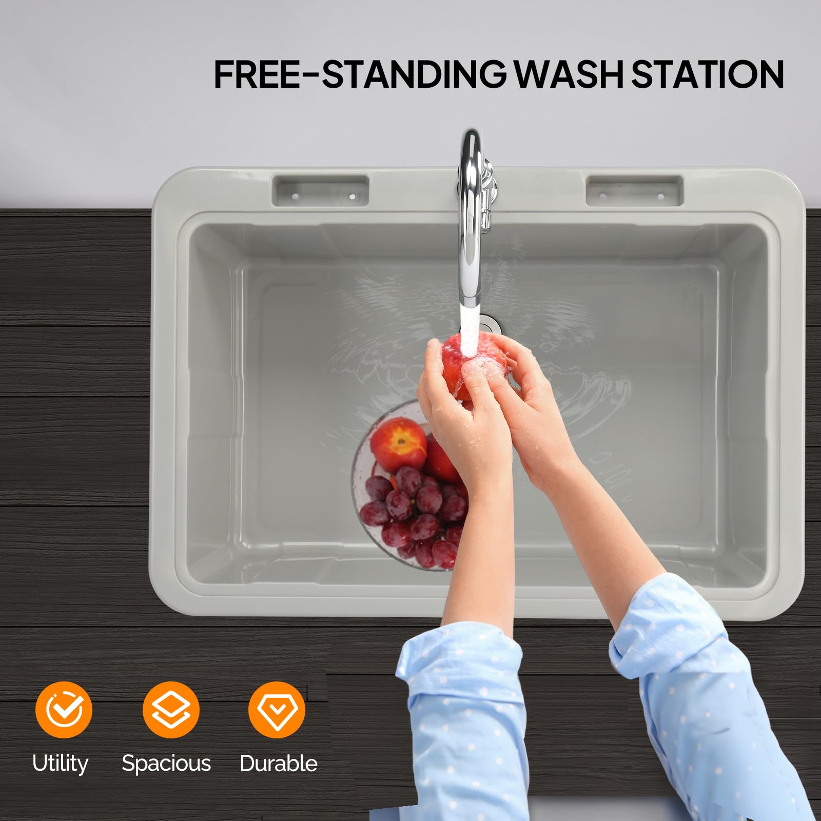 ROVSUN 32" x 22" Utility Sink Laundry Tub with Hot & Cold Faucet Gray