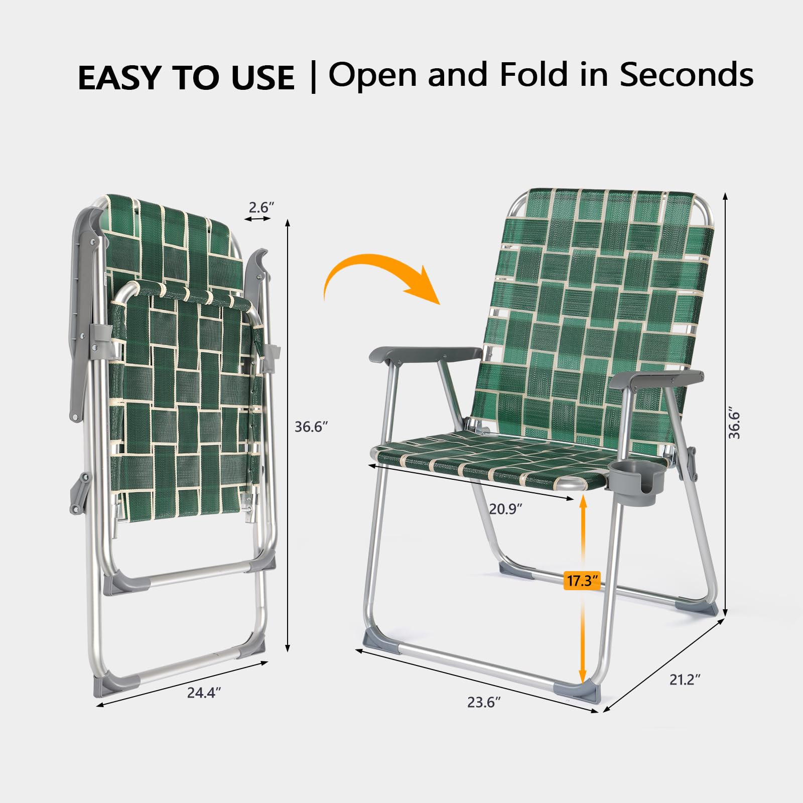 Oversized Outdoor Folding Camping Beach Chair Set with Cup Holder Dark Green