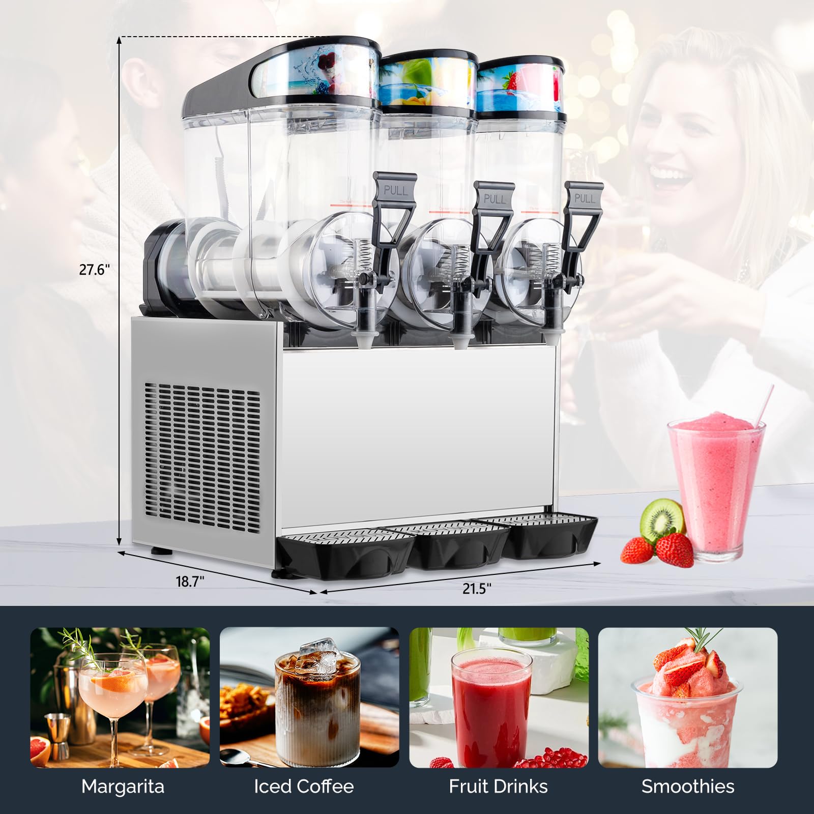 ROVSUN 12 Gallon 3 Tank 900W 110V Slushy Machine Margarita Frozen Drink Maker