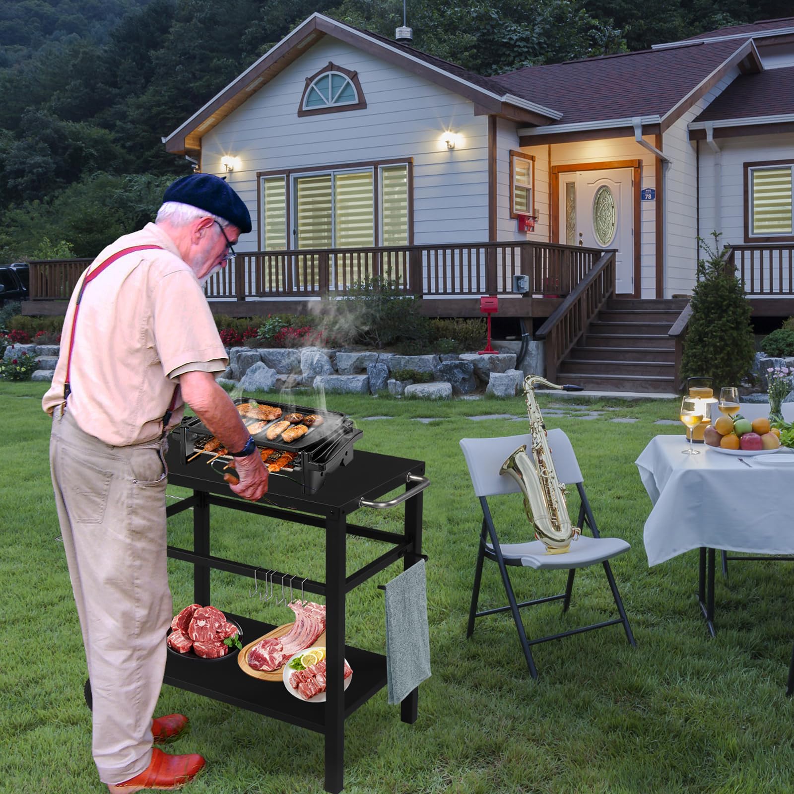 ROVSUN 44" Outdoor Grill Cart with Flattop Black