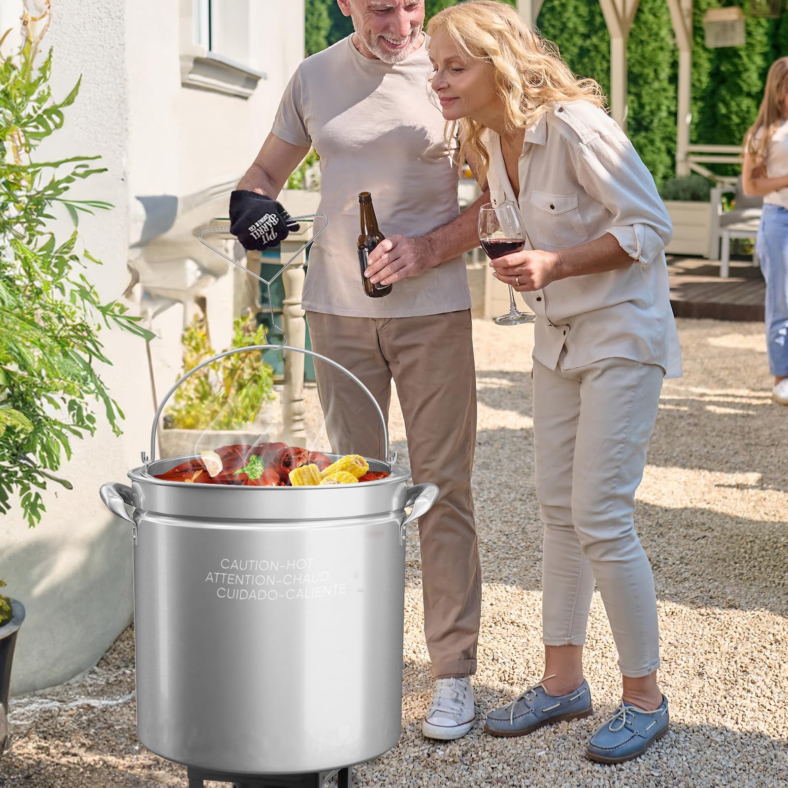 ROVSUN 102 QT Stainless Steel Seafood Boil Pot with Strainer Basket