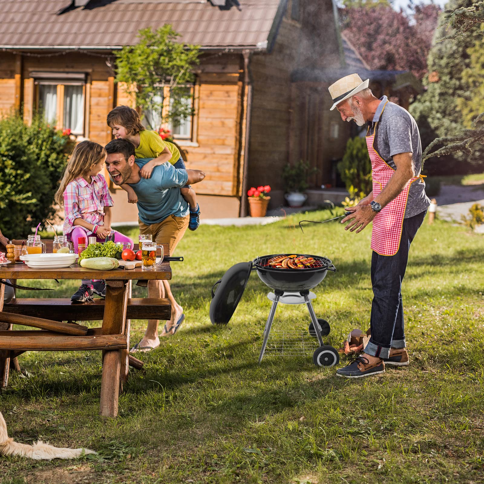 ROVSUN 18" Charcoal Grill with Wheels and Storage Holder