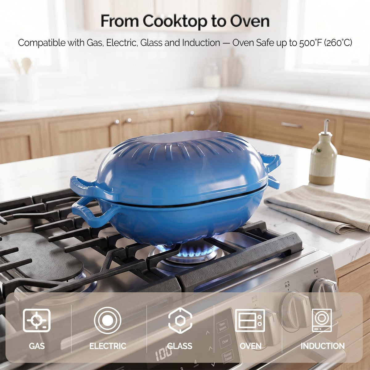 ROVSUN 5 QT Oval Enameled Cast Iron Dutch Oven Pot Blue