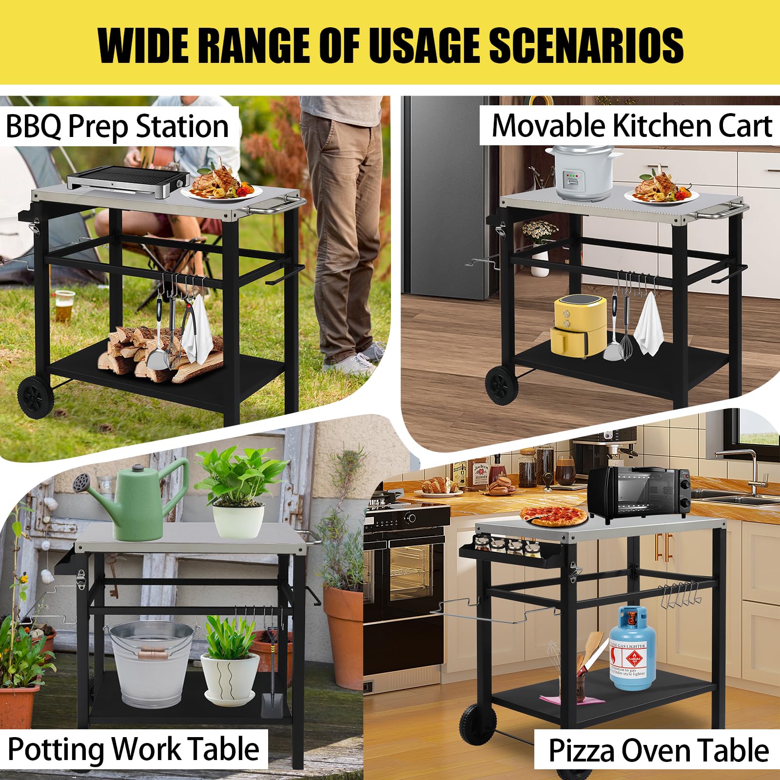 ROVSUN 44" Outdoor Grill Cart with Steel Steel Flattop Silver
