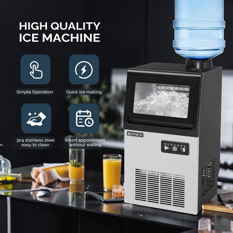 ROVSUN 90LBS/24h 115V Commercial Ice Machine Maker Countertop with 11lbs Storage Bin, Scoop & Water Filter Kits