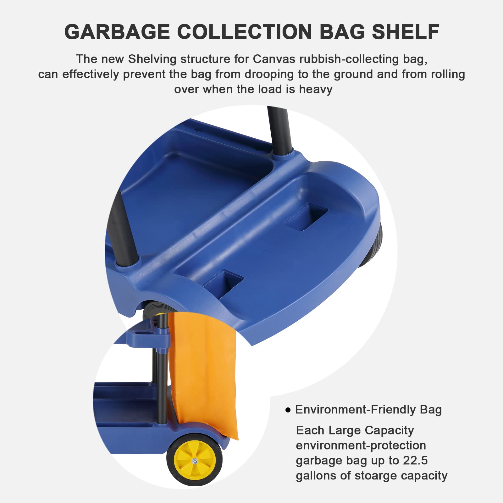 3-Tier 500 LBS Capacity Janitorial Cart with 22 Gallon Bag Blue