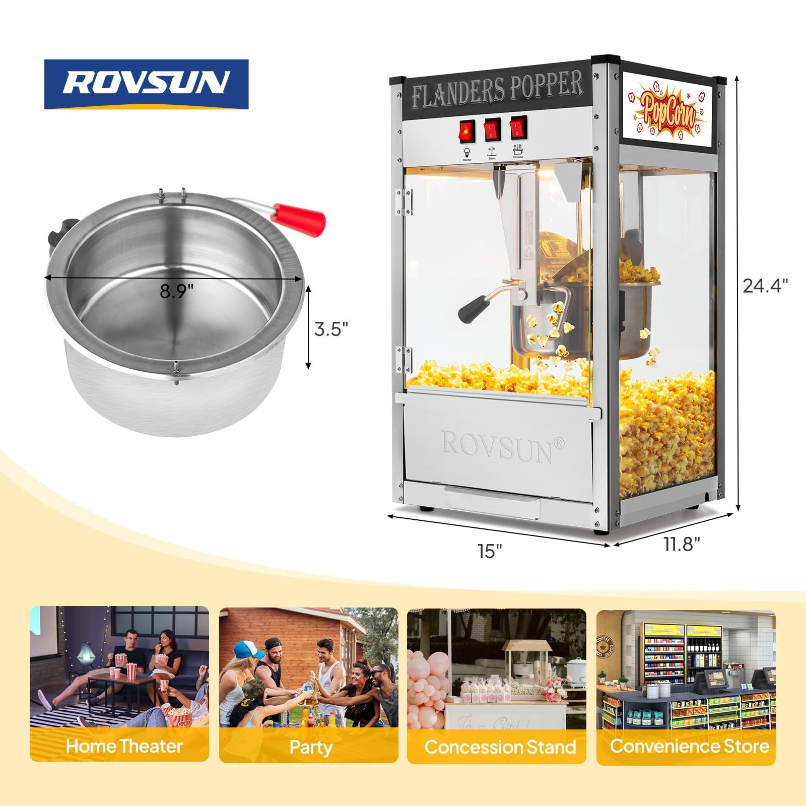 ROVSUN 10 oz. Kettle 800W 120V Popcorn Machine Maker Countertop Black