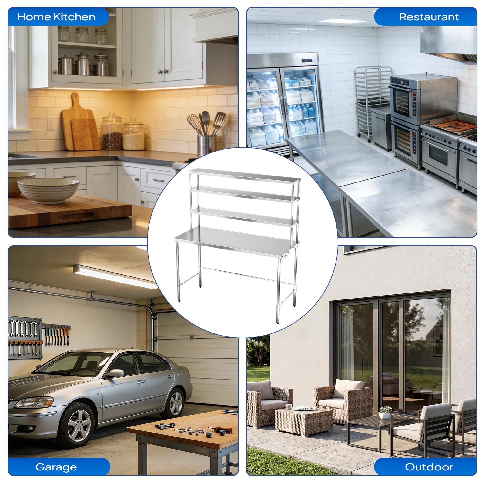 ROVSUN 60" X 24" Stainless Steel Table with Overshelves