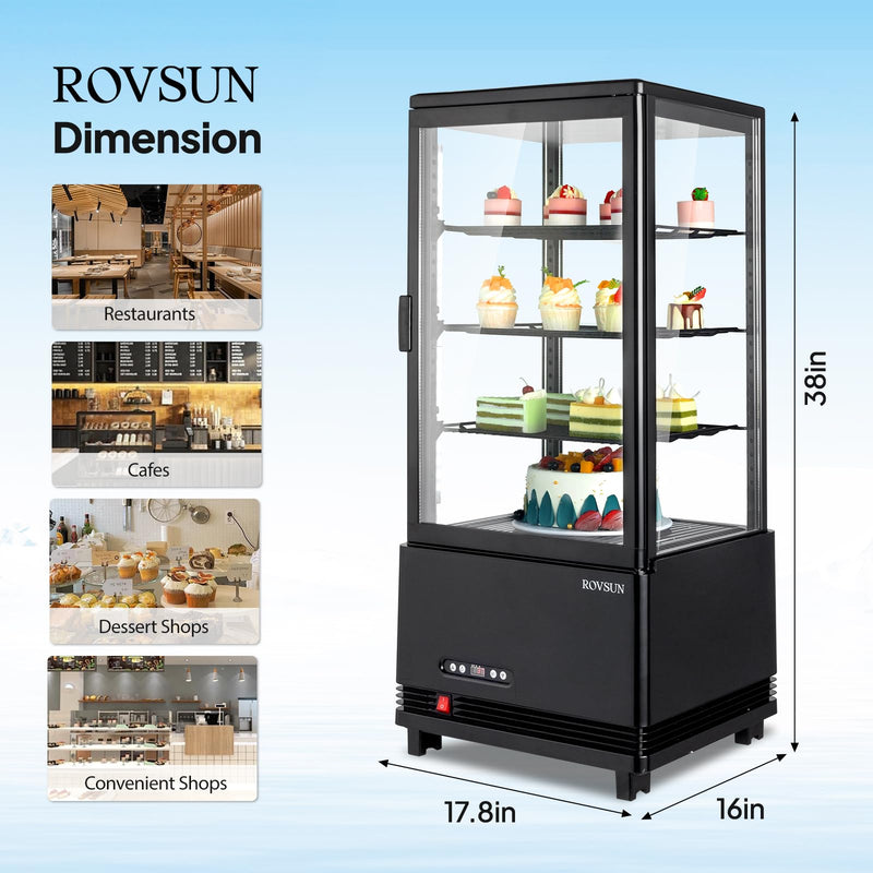 ROVSUN 3 Cu.Ft 170W 110V Four-Sided Glass Refrigerated Bakery Display Case Countertop