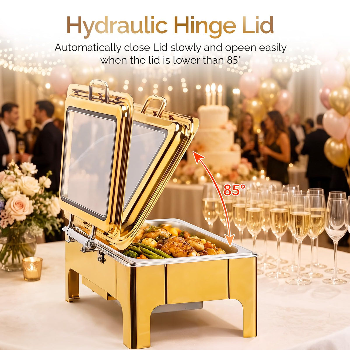 ROVSUN 9 QT Electric Gold Chafing Dish Buffet Set with Temp Display