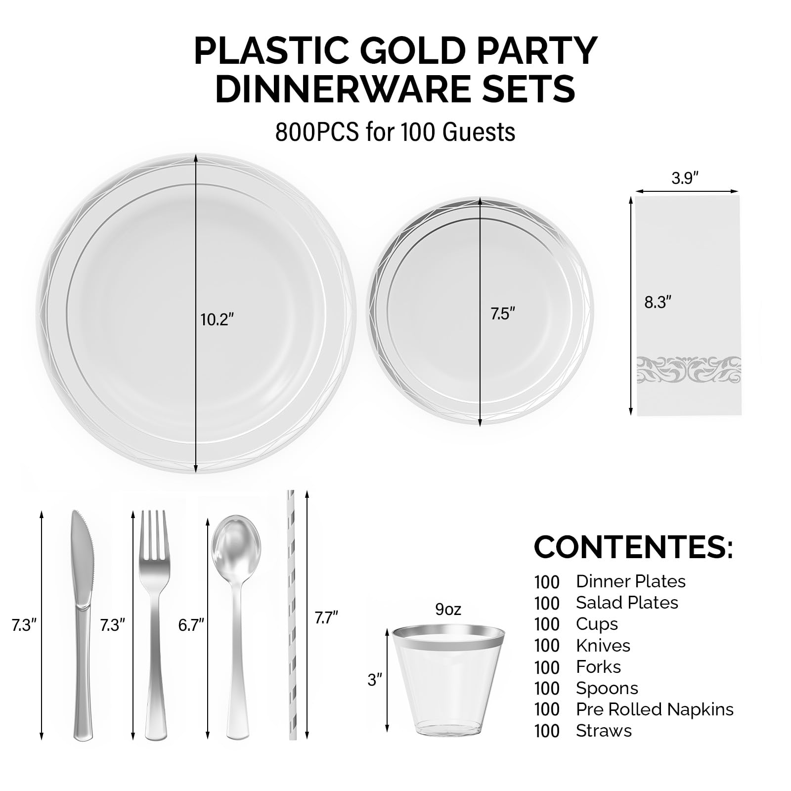 ROVSUN 800 Pieces Disposable Plastic Dinnerware Set Silver