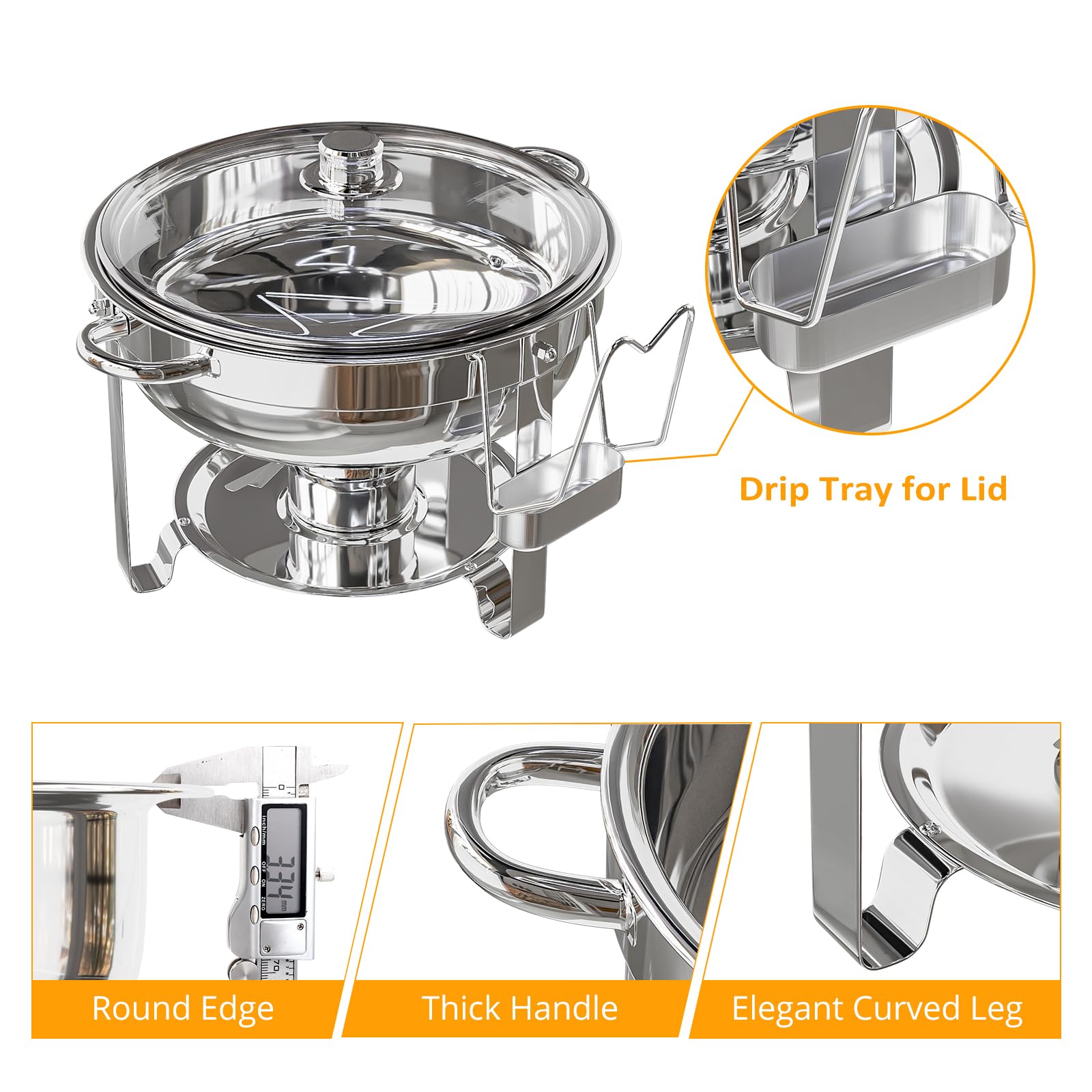 ROVSUN 5 QT Round Chafing Dish Set with Glass Lid & Lid Holder