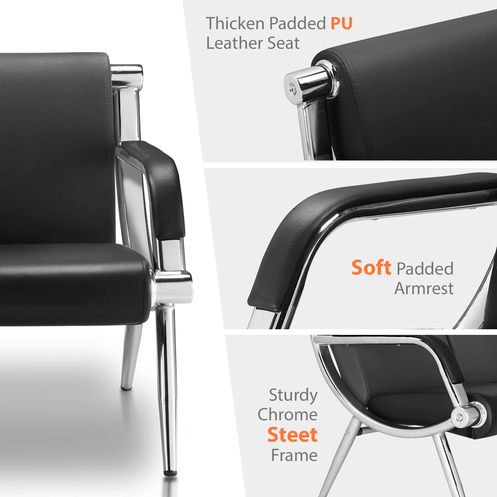51" 2 Seat Waiting Chair Bench Seating PU Leather Black