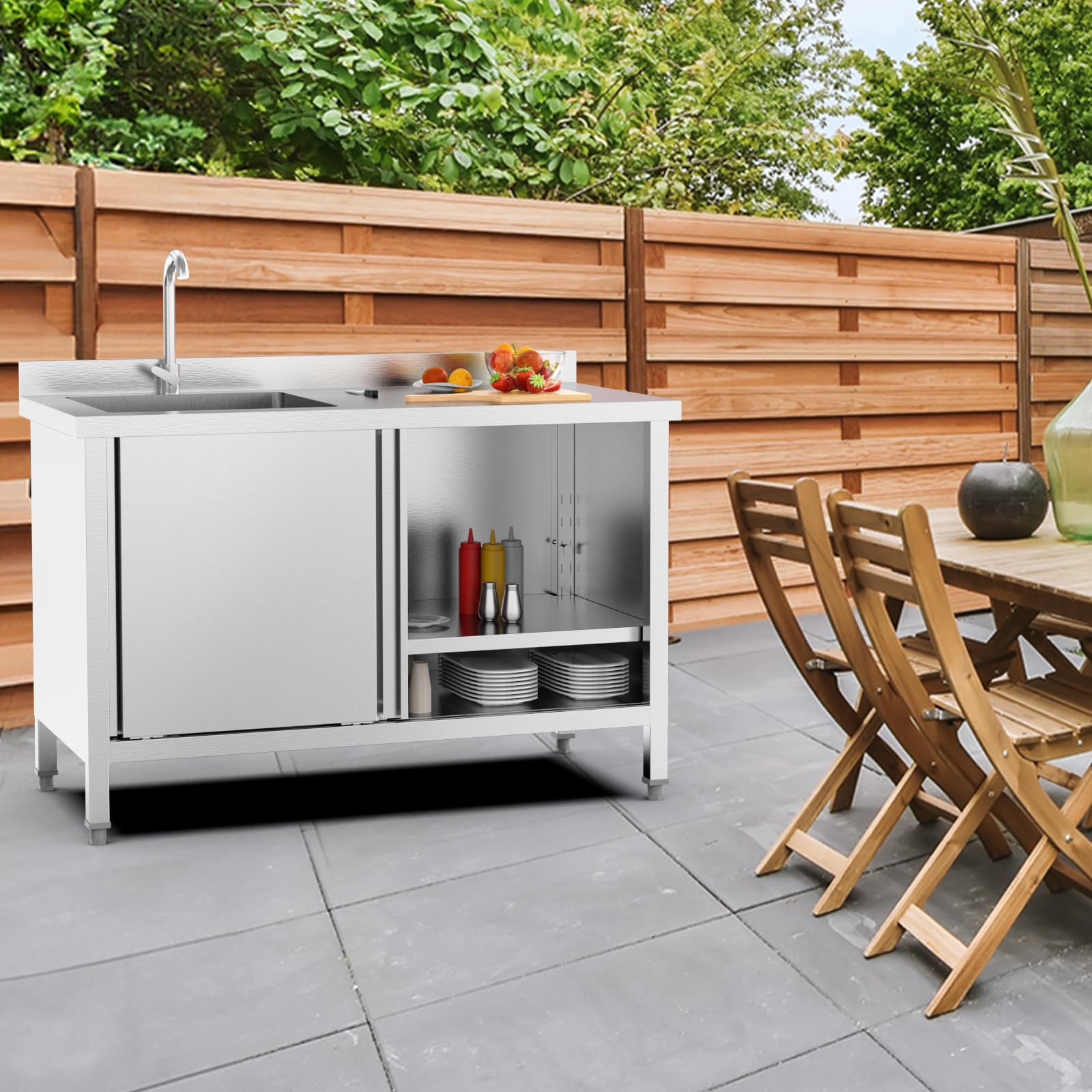 ROVSUN 46" x 22" Stainless Steel Utility Sink with Cabinet