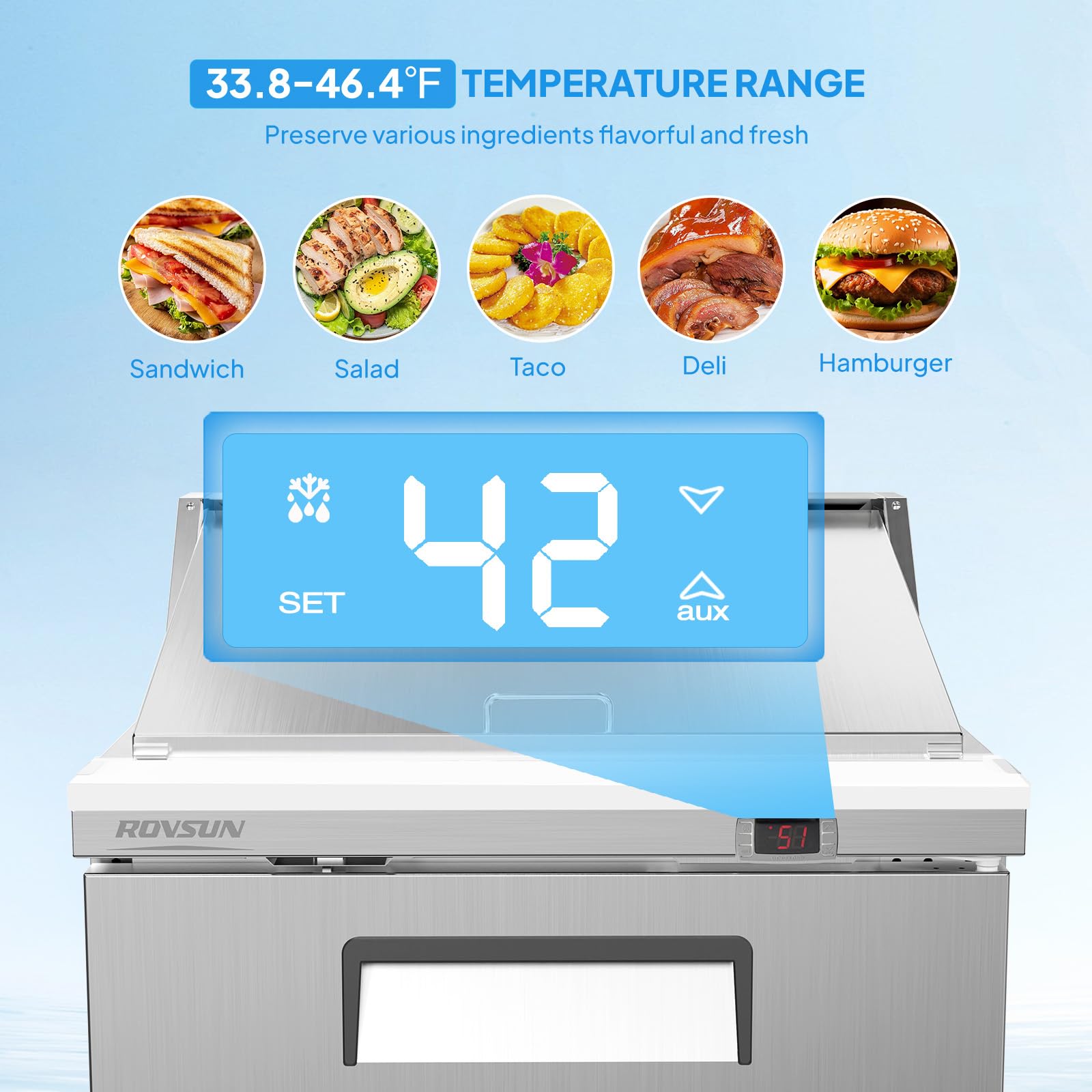 ROVSUN 29" 8-Pan Refrigerated Salad Sandwich Prep Table
