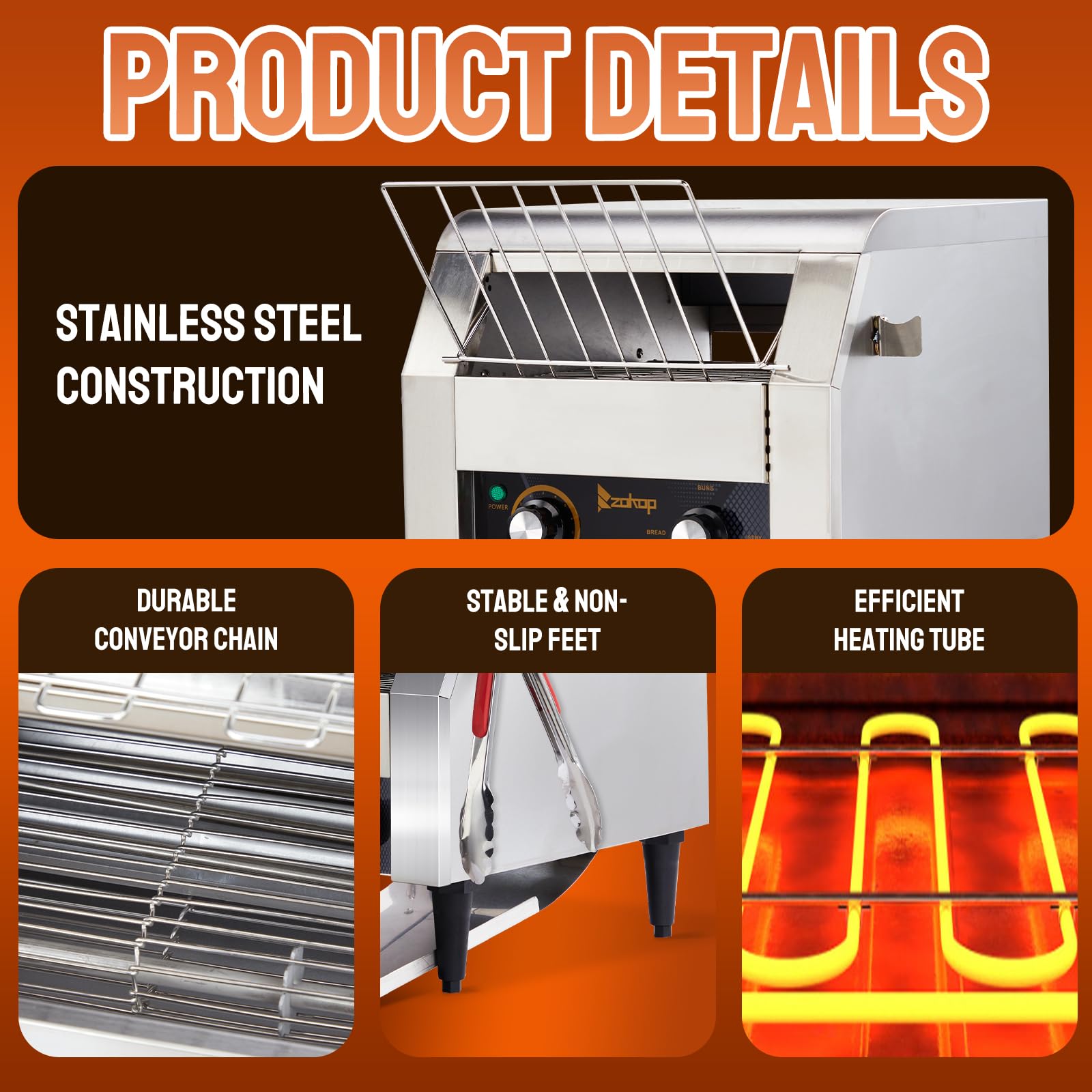 14.4" 1700W 110V Commercial Conveyor Toaster with 300 Slices/Hour