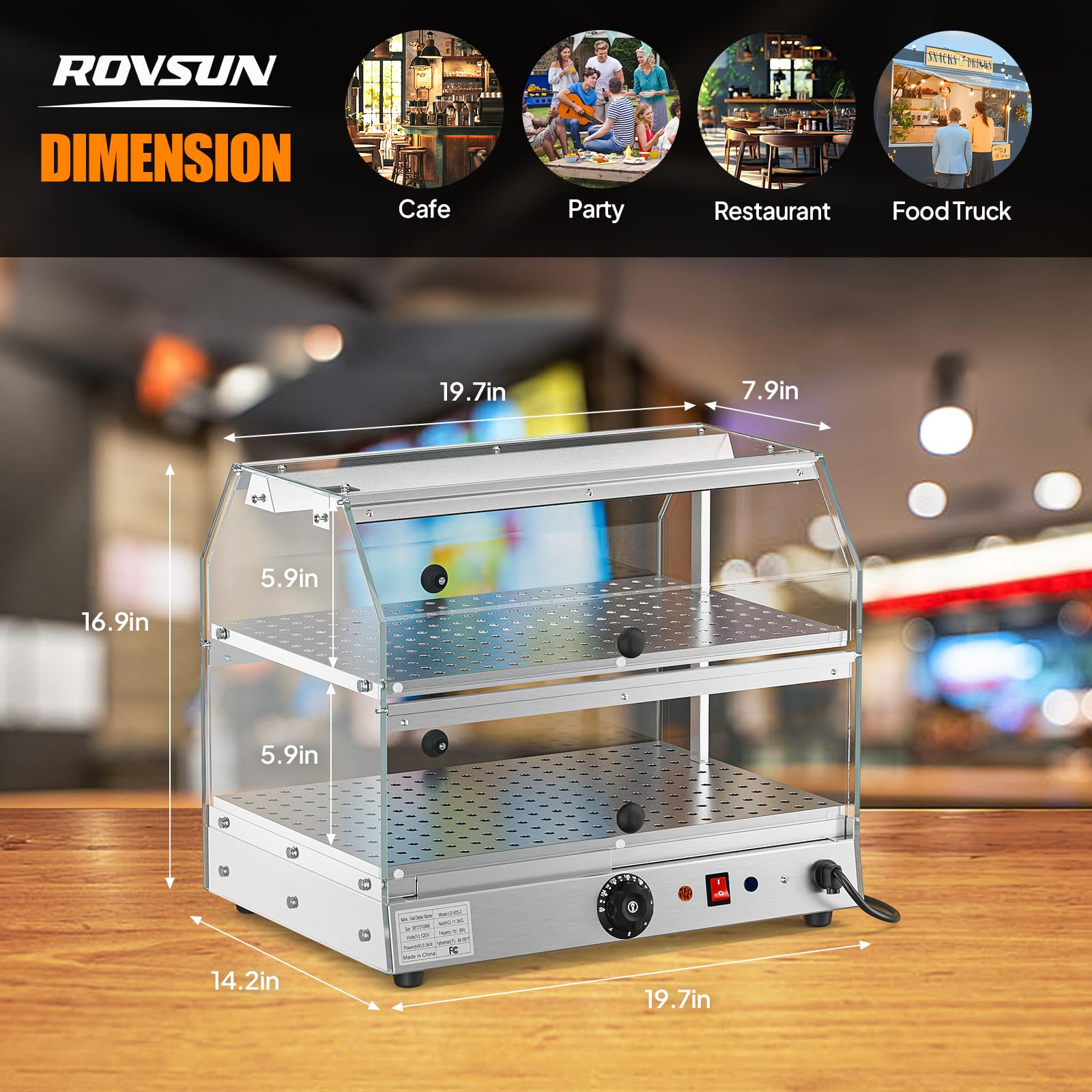 ROVSUN 2-Tier 14 Inch Pizza Warmer Countertop with LED Lighting