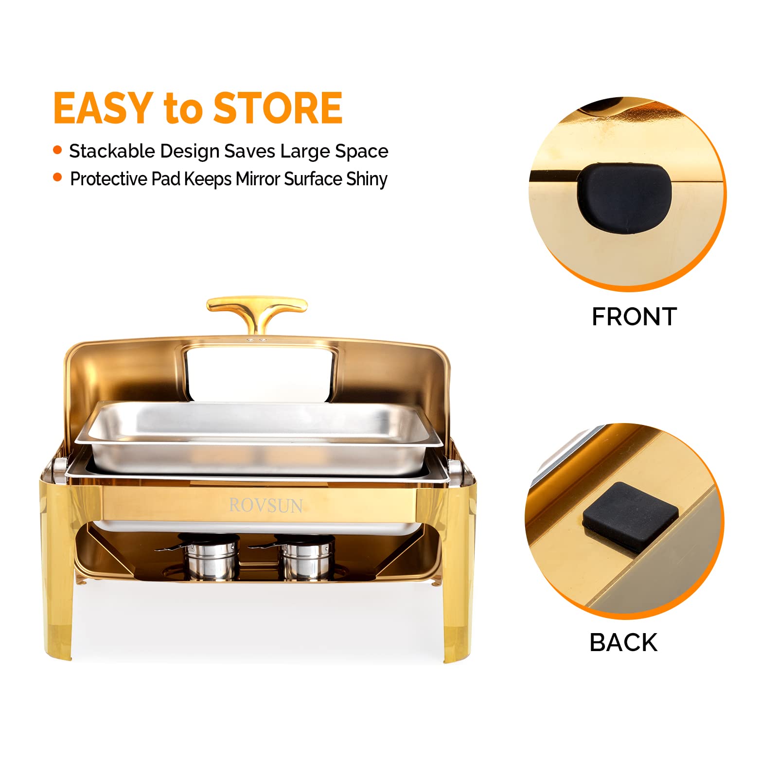 ROVSUN 9 QT Roll Top Rectangle Gold Chafing Dish Set with Visible Window