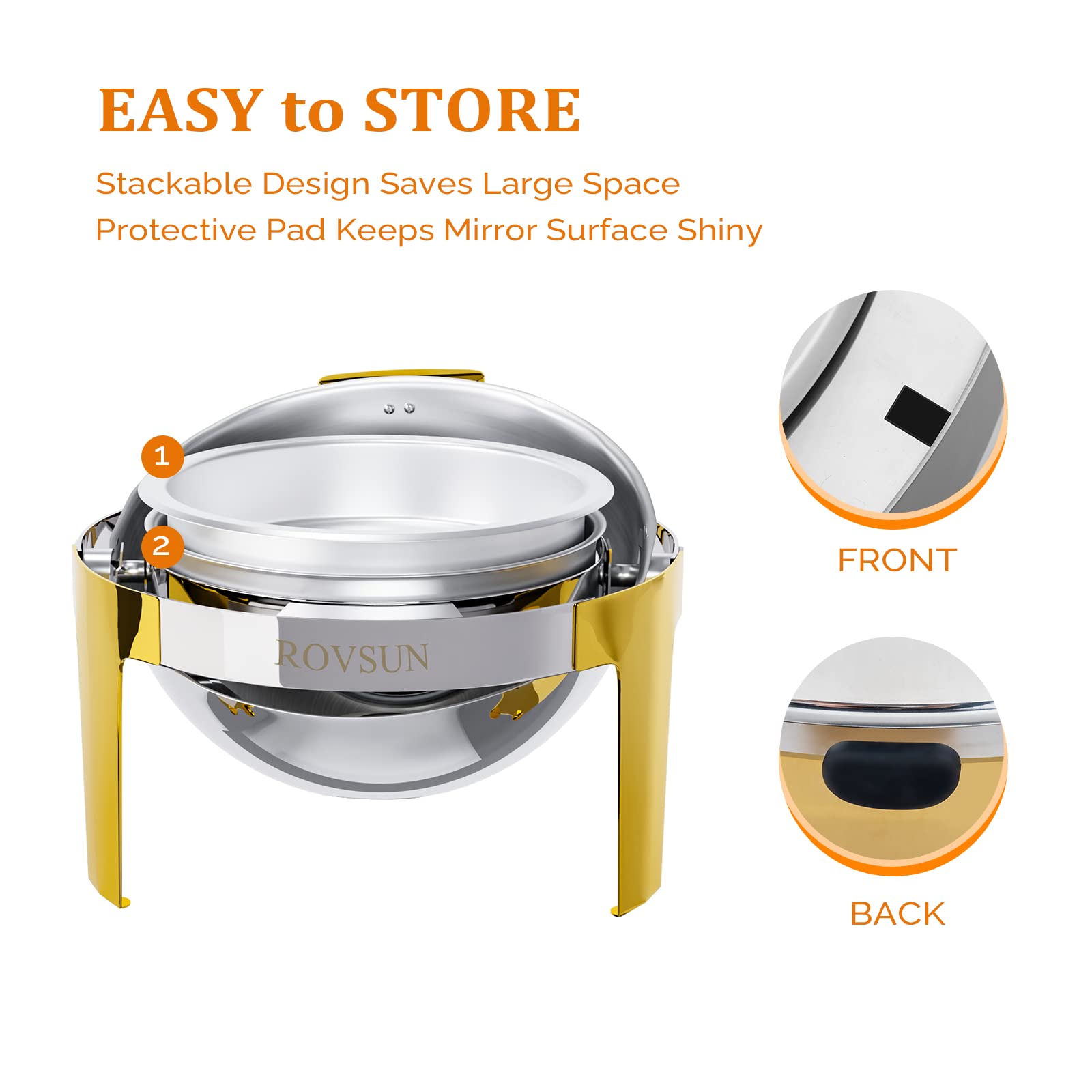 ROVSUN 6 QT Roll Top Round Chafing Dish Buffet Set Silver Gold